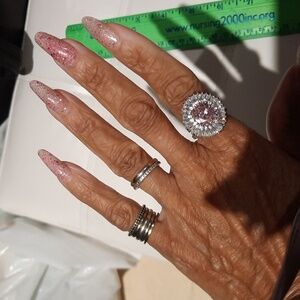 MASSIVE PINK ICE CZ BALLERINA COCKTAIL CLUSTER RING SOLID STERLING SILVER Size 8